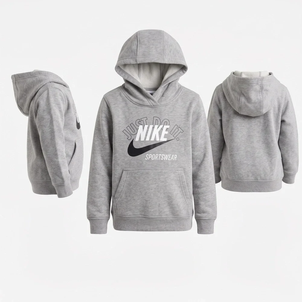 Nike Little Boy's Retro Fleece Pullover Hoodie Size 4T Dark Grey Heather